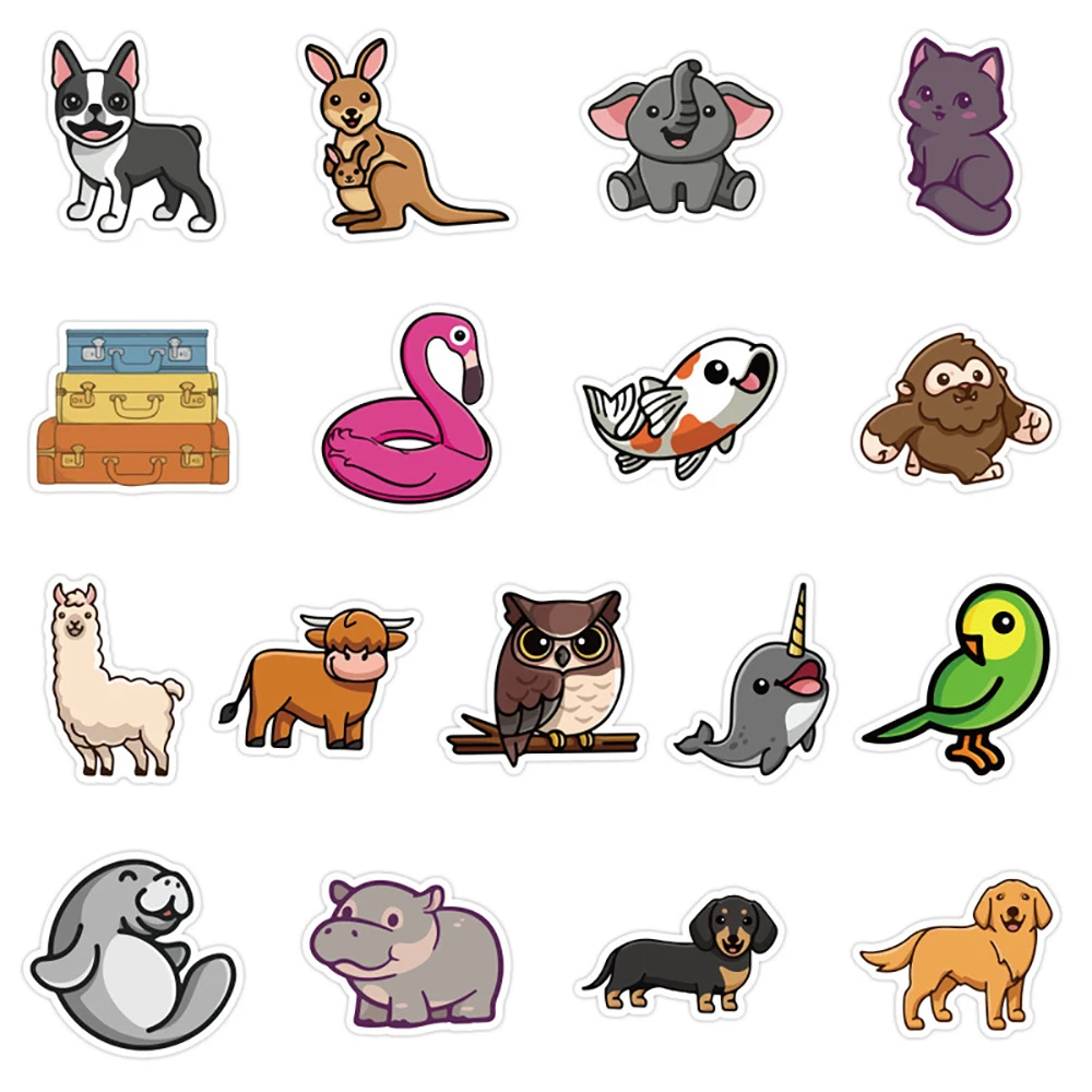 Pegatinas de dibujos animados de animales para ni&ntilde;os, calcoman&iacute;as bonitas de grafiti para port&aacute;til, Snowboard, equipaje, nevera, guitarra, juguete cl&aacute;sico, 10/30/50 Uds.-2
