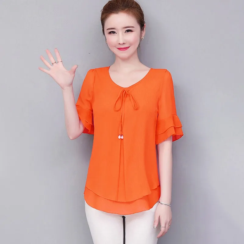 

Summer Flare Sleeve Chiffon Blouse Shirt Women Tops Work Wear Office Blusa Feminina Shirts O-Neck Blouses Shirts Women 2020