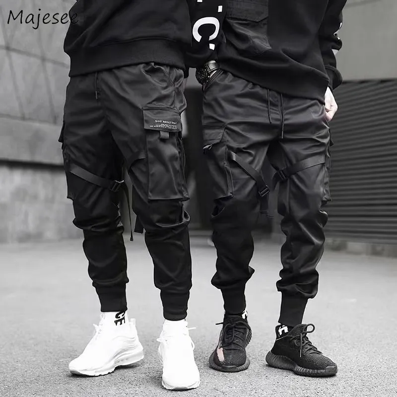 

Plus Size S-5XL Casual Pants Men Streetwear Black Design Pocket Bundle Feet Cargo-pant Stylish Baggy Tooling Hombre Trousers Ins