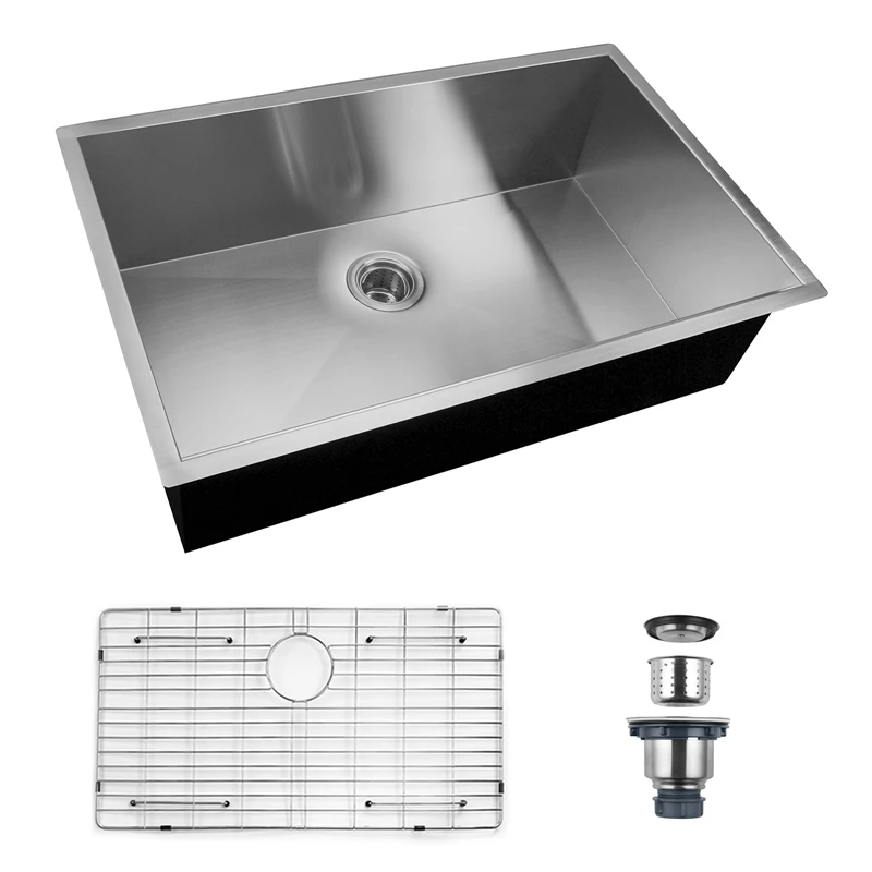 

304 Stainless Steel Kitchen Sink Single Bowl Basin Undermount Handmade Brushed Narrow Edge With Drain Accessories For Home