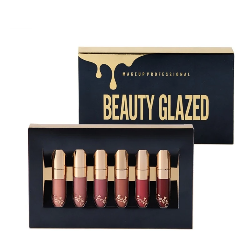 

BEAUTY GLAZED 6pcs/Set Lipstick Lip Gloss Easy To Wear Long-lasting Waterproof Lip Kit Professional Makeup Matte Lipstick
