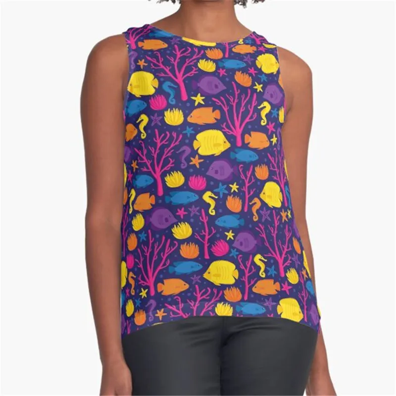 

Women Vintage Sleeveless T Shirt Concrete Fern Yellow Printed Summer O-neck tank tops Harajuku Pullover Vest Lady Tee Shirt tops