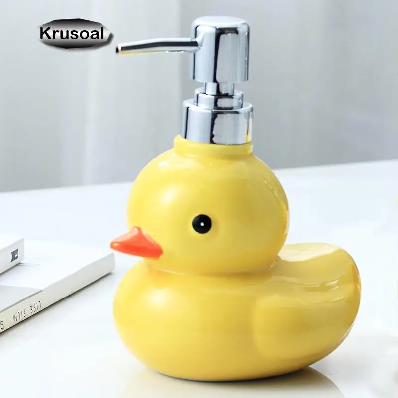 

Cartoon Ceramic Liquid Soap Dispensers Cute Yellow Duck Lotion Bottle Sanitizer Shower Gel Shampoo Bottle Bathroom Accessories