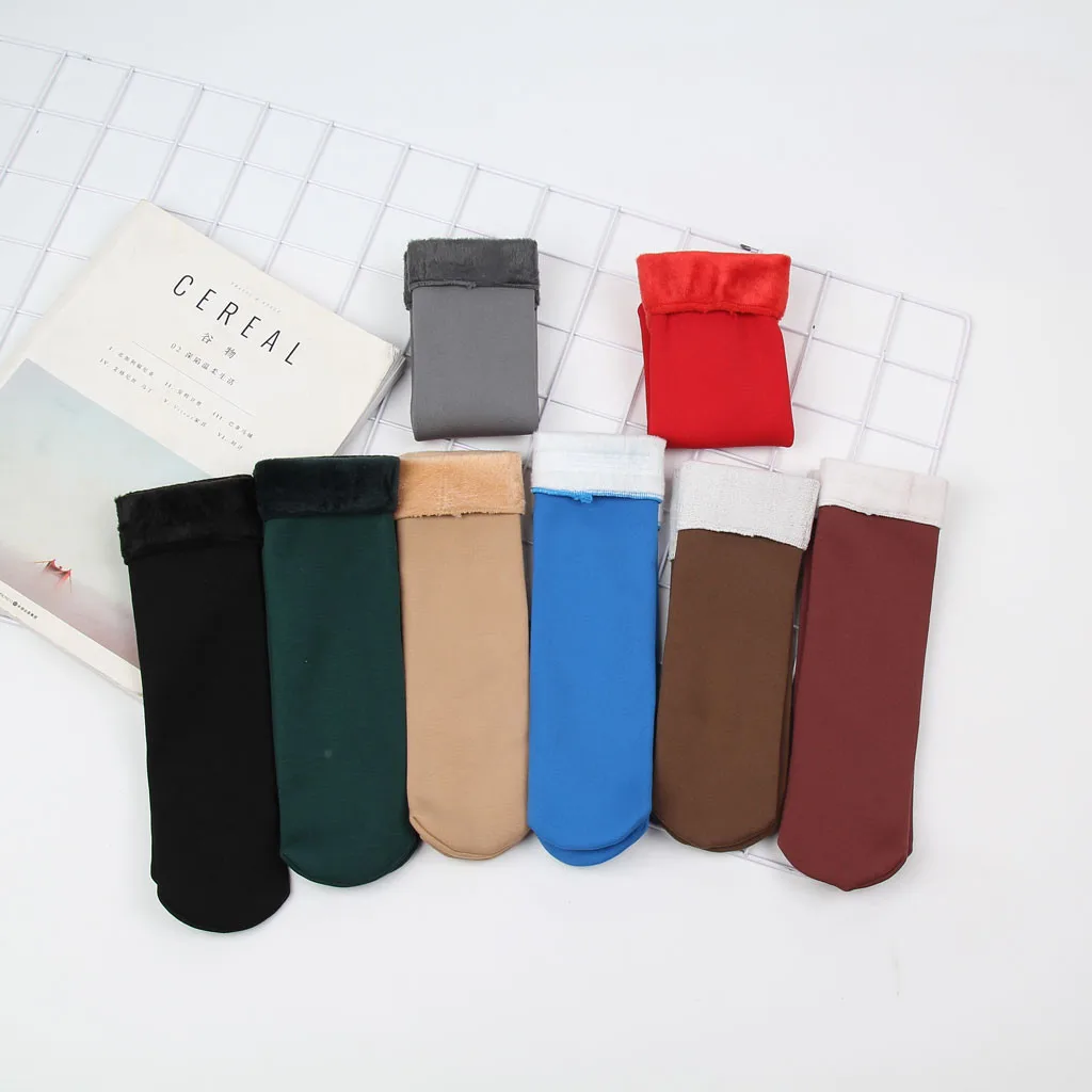 Женские однотонные зимние теплые утепленные бархатные прямые ботинки носки