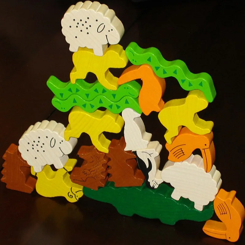 Деревянные строительные блоки для детей Монтессори деревянные животные