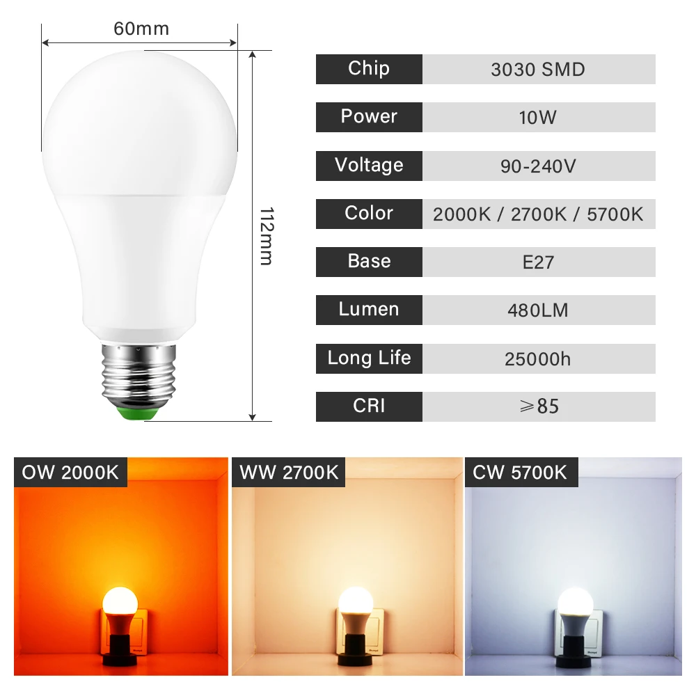 110V 220V E27 LED Bulb Lights 10W Lampada Auto ON/OFF Light Control Dusk to Dawn Globe Day Night for Home Lighting | Освещение