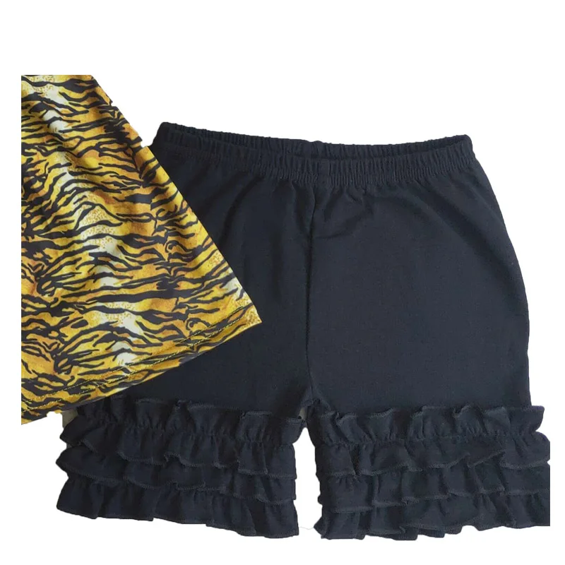 

New Design Baby Girl Clothes Leopard Print Sleeveless Bow with Black Shorts Pants Boutique Outfit