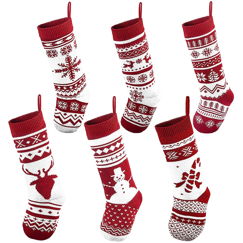

JOYIN 6 Pack 18" Knit Christmas Stockings, Large Rustic Yarn Xmas Stockings for Family Holiday Decorations