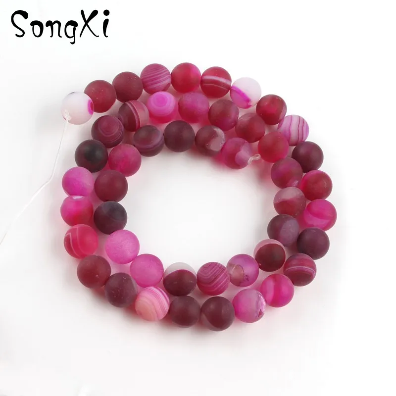 Natural Fuchsia Dull Polish Matte Stripe Agates Stone Round Beads for Jewelry Making Diy Bracelet Necklace 4 6 8 10 12mm 15 Inch | Украшения