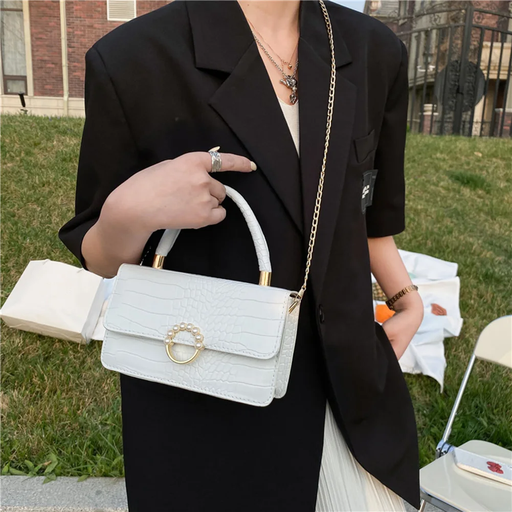 

Vintage Women Bag Alligator Pattern PU Pure Color Top-handle Handbags Underarm Mini Chain Alligator Pattern Rectangular Handbag