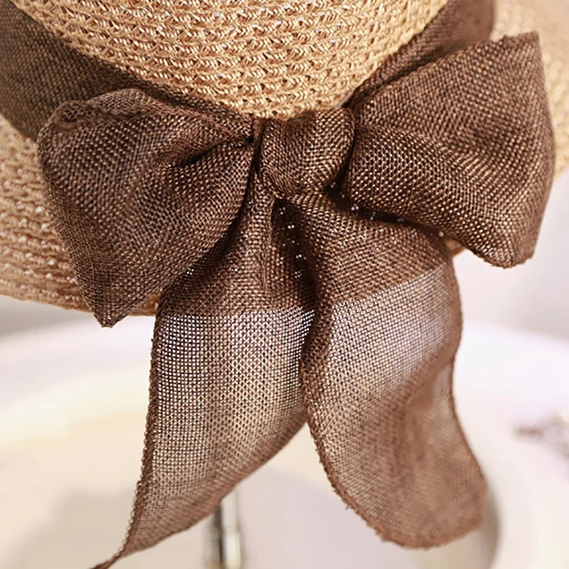 Шляпа от солнца Соломенная женская шляпа с большими полями и бантом складная