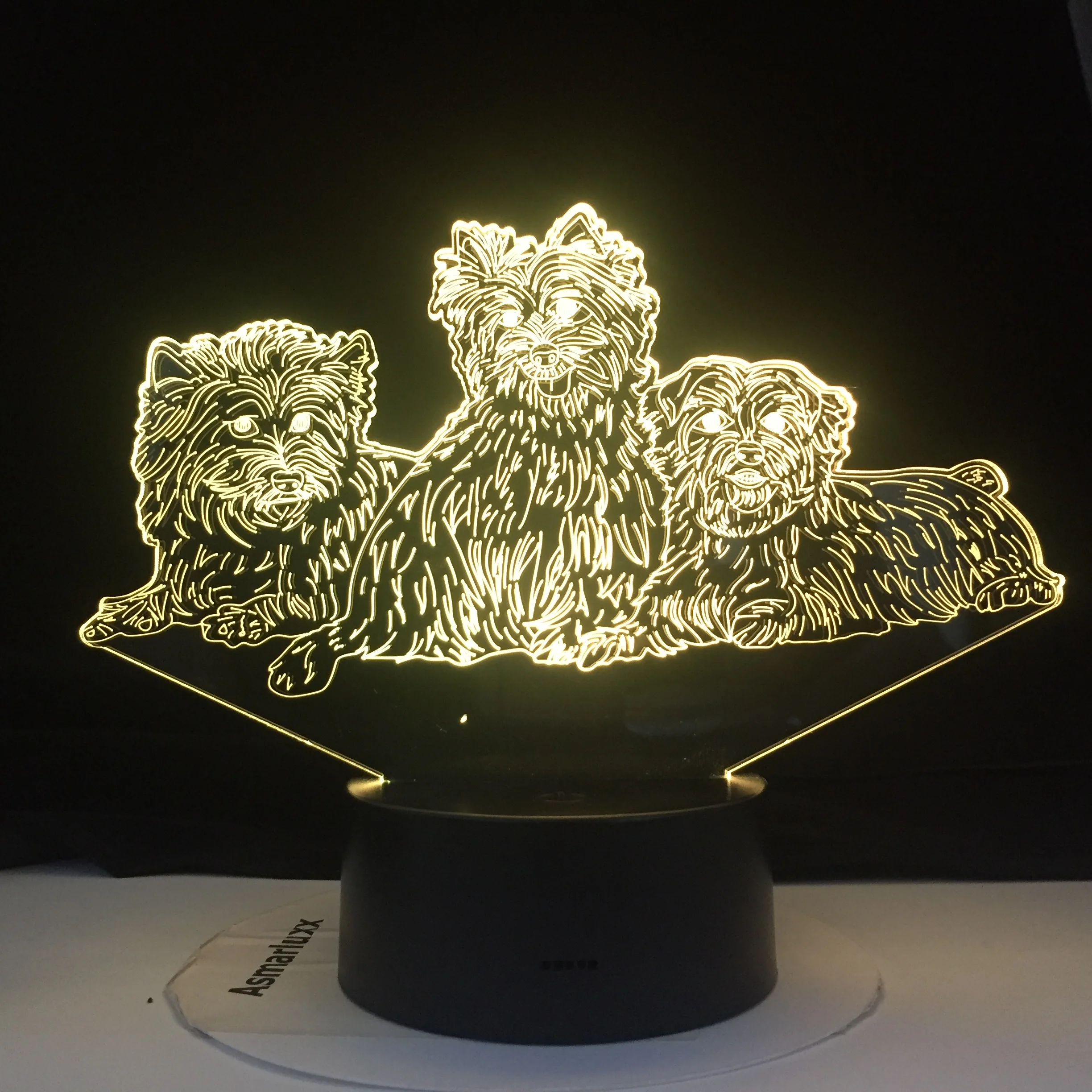 3D собака лампа акриловая пластина Поддержка USB Charging7 Цвета изменение Ночной
