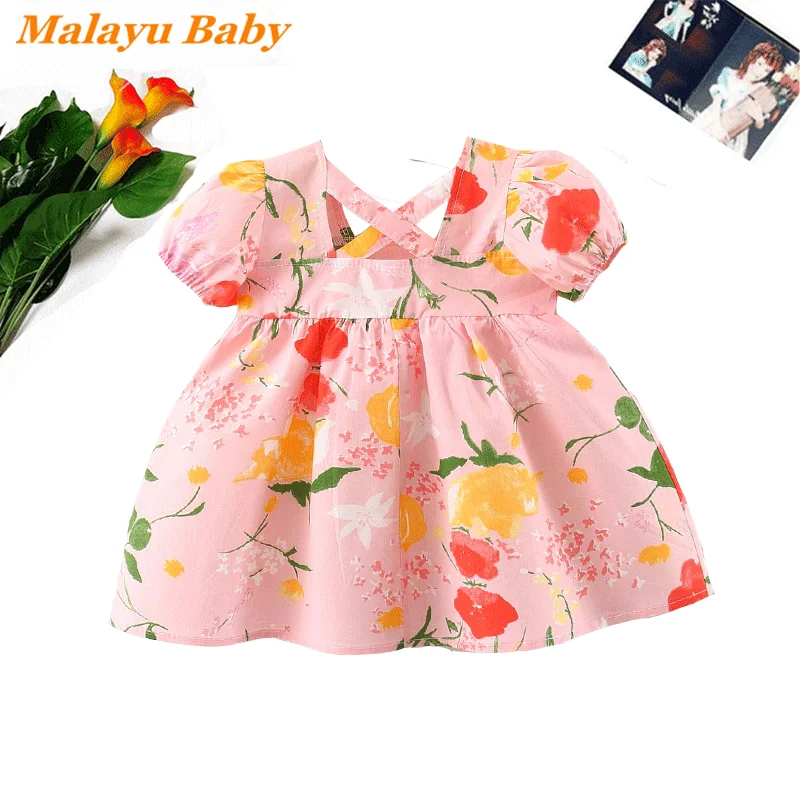 

Malayu Baby Infant Girl Dress 2021 Summer New Baby Girl Clothes Cute Cotton Flowers Princess Costume 0-2Years Newborn Vestidos