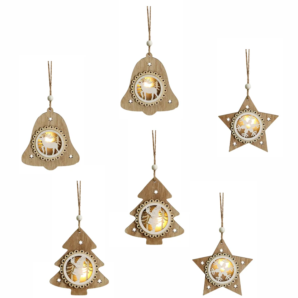 

6Pcs Xmas Tree Wooden Ornaments Christmas Decors Xmas Lighted Adornments