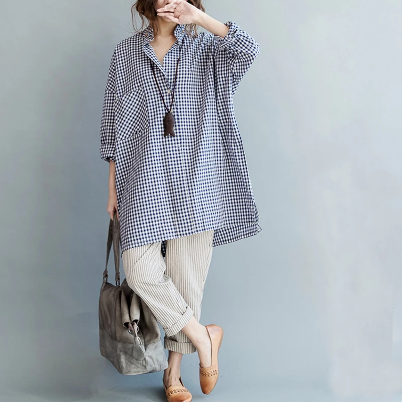 Bazhenova Woman Plaid Blouse Women Loose Autumn All-match Shirts Girls Simple Large Size Sweet Shirt Ladies Tops R132 | Женская одежда