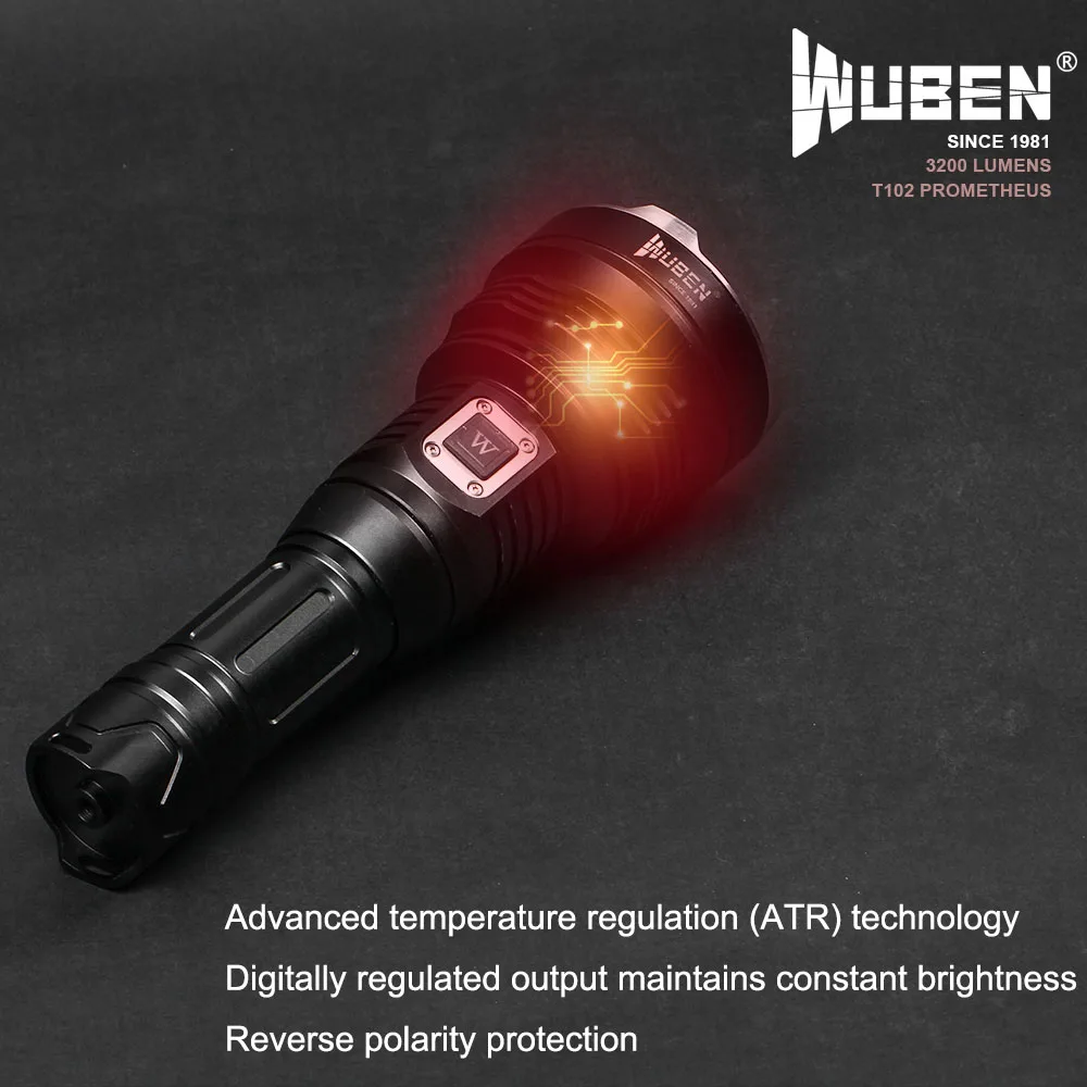 Суперъяркая Светодиодная лампа WUBEN T102 перезаряжаемая USB-вспышка Cree XHP70