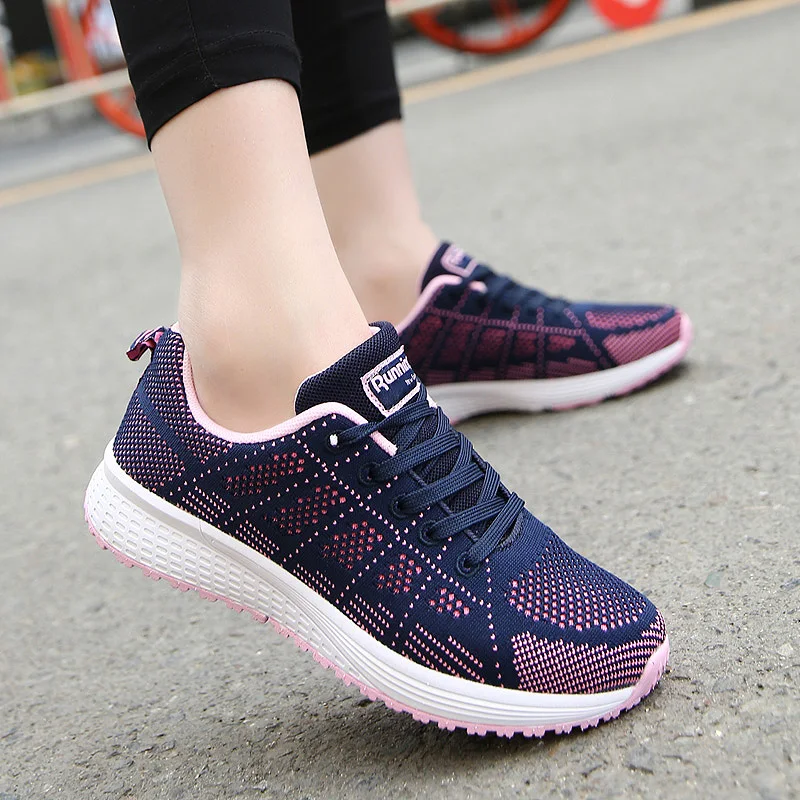 MRA08blue Кроссовки; женская спортивная обувь на шнуровке; сетчатые женские кроссовки на плоской подошве с круглым перекрестным ремешком; обувь для бега; Повседневная Удобная женская обувь - Цвет: MRA08blue