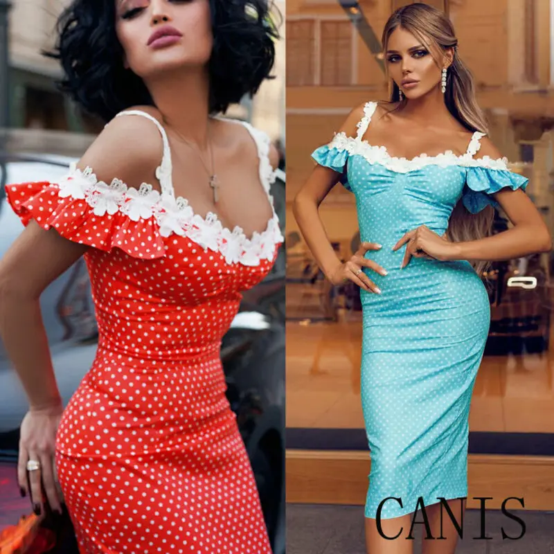 Новое модное женское платье с открытыми плечами сексуальное кружевное в горошек