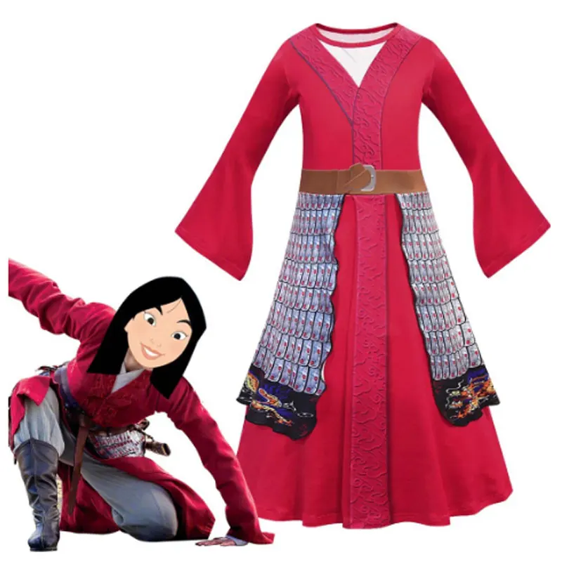 Новинка 2020 Милая принцесса Mulan красный костюм для косплея Детский выступления