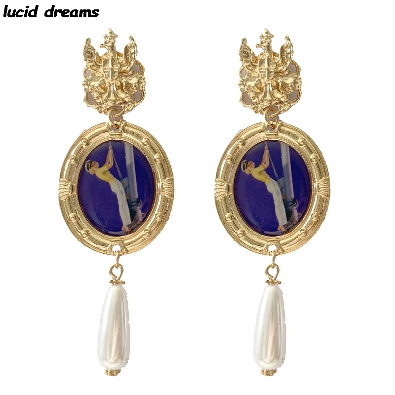 2020 новые винтажные серьги синие темно девушки жемчуг барокко Ретро
