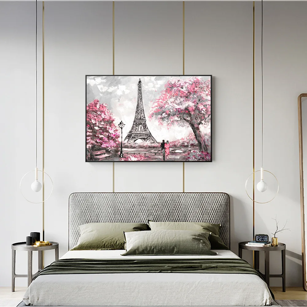 Modern Abstract Landscape Paris Street Posters and Prints Wall Art Oil Canvas Painting Tower Lovers Pictures Home Decor | Дом и сад