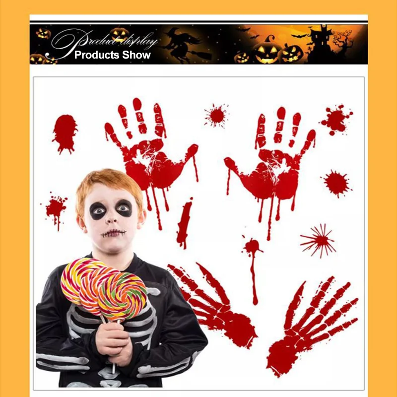 3D ужас Кровавый отпечаток руки к Хэллоуину оконные наклейки на стену кровавый