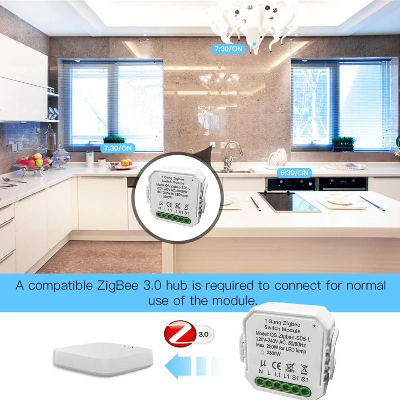

1/2/3pcs Tuya ZigBee 3.0 Smart Light Switch Relay Module 220-240V Without Neutral Single LIVE Line Work With Alexa Google Home