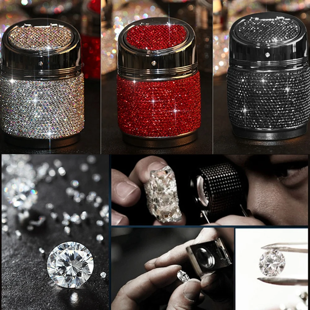 

Auto Interior Decor Accessories Universal Cylinder Cup Holder Fake Diamond Car Ashtray with Lid Crystal Rhinestone Ashtrays