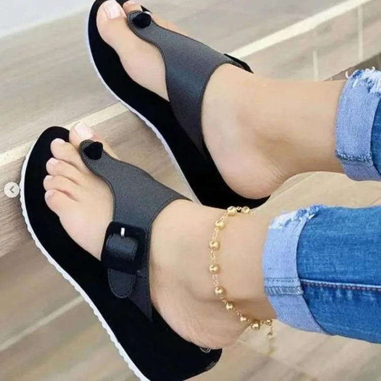 

2021 Fashion Flip-flops Summer Women Slipper Buckle Decoration Beach Sandals Female Wedge Shoes Lady Bath Home Outdoor Slippers