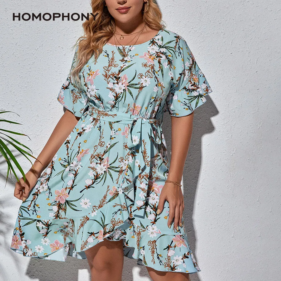 Платье Homophony женское летнее с цветочным принтом юбка круглым вырезом и коротким