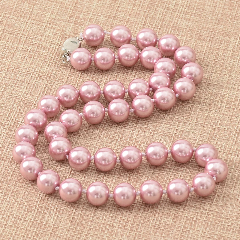 Pretty 10mm Size For Pink Pearls Necklace Jewelry Making Handmade Diy Imitation 18inch Statement Women H848 | Украшения и