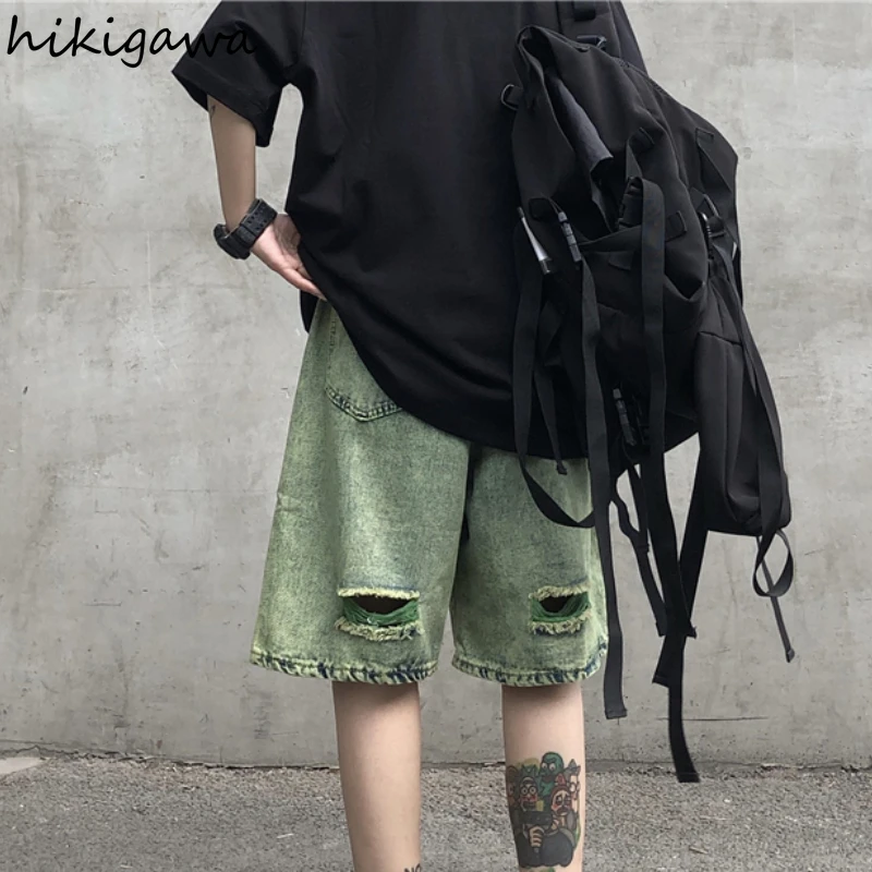 

Hikigawa Womens Clothes Men Pants Harajuku Fashion Hip Hop Mujer Pantalones Short Jeans Straight 2021 Summer Punk Jean Pant