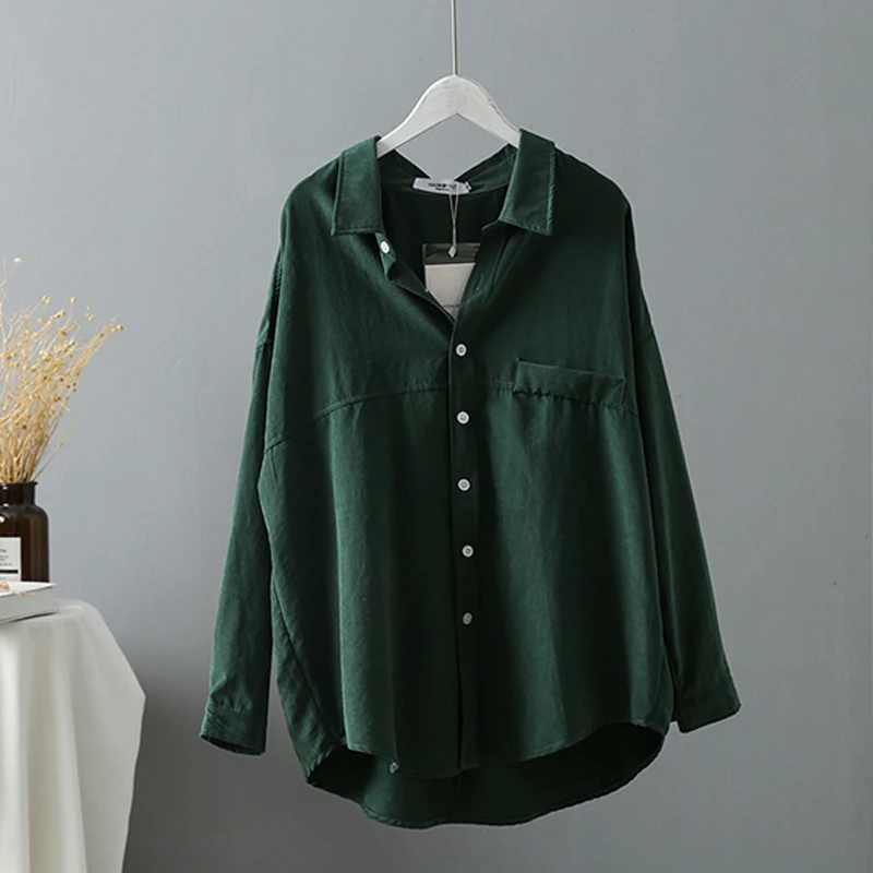 

BornSra2020 Casual Simple Solid Shirts Single-breasted Loose Offce Ladies Blouse Tops Long Sleeve Female Spring Blusas Mujer