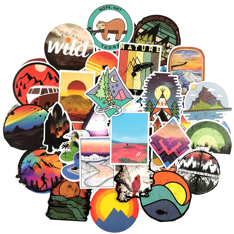 50Pcs Travel Outdoor Hiking Stickers Scrapbooking Sticker For Laptop Skateboard Fridge Phone Sticker Kids DIY Toy Stickers