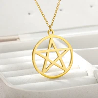 pentagram necklaces for women girls stainless steel round pendant necklacle hiphop punk aesthetic boho party jewelry gift