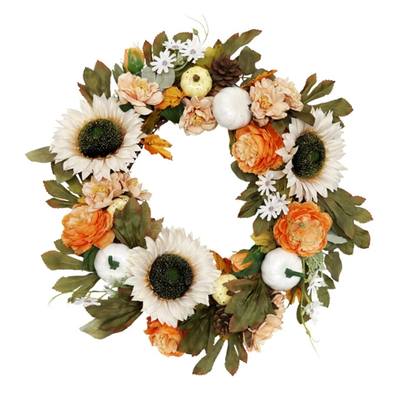 

Осенний венок, искусственная тыква, Подсолнух, дверной венок, осенняя гирлянда, Хэллоуин