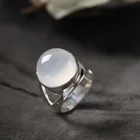 Женское кольцо из стерлингового серебра 925 пробы, простые круглые кольца из натурального халцедона, элегантные ювелирные украшения