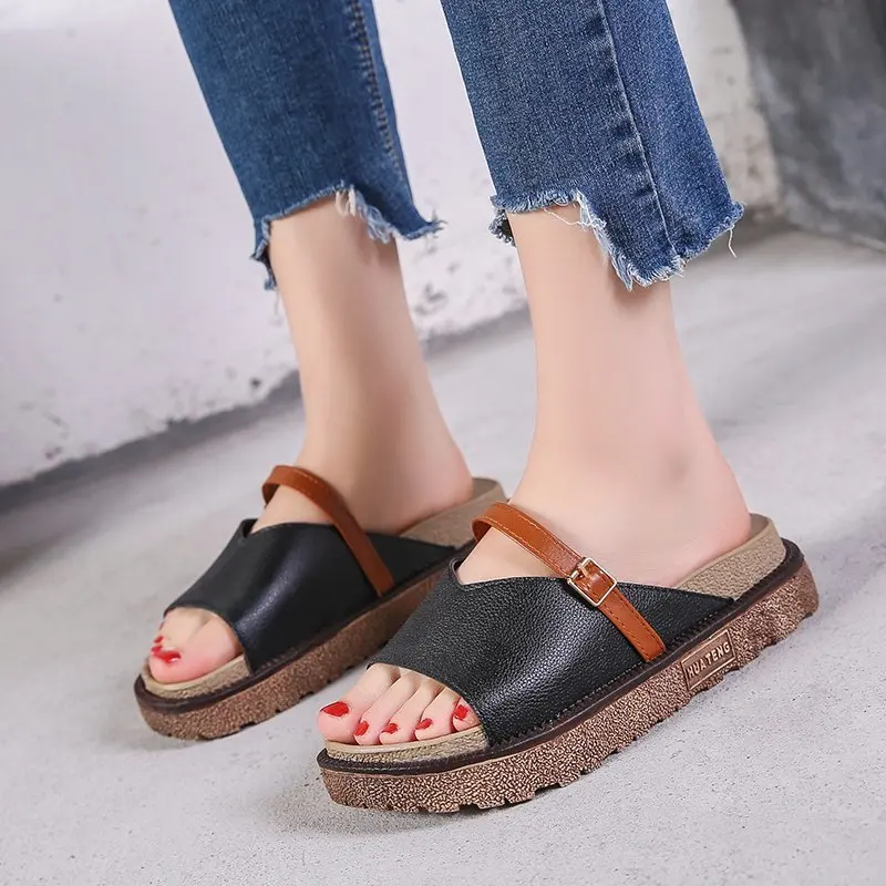 

2021 New Fashion New Women's Slippers Casual Simple Shoe Upper Buckle Design Trend Outer Wear Thick-soled Sandalias De Mujeres