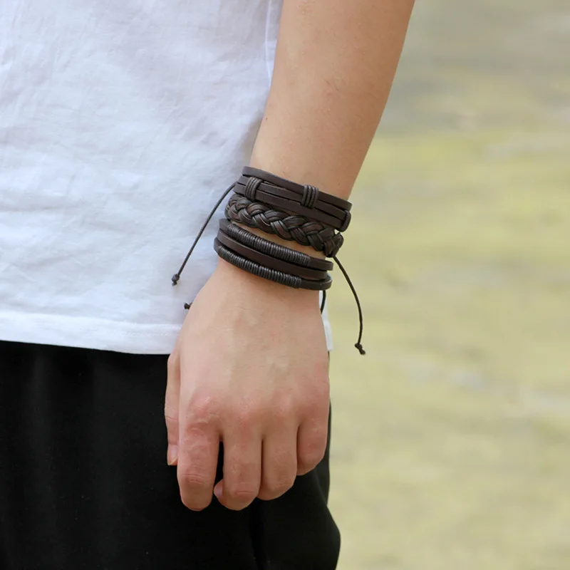 Мужской браслет из натуральной кожи 3 шт./лот | Украшения и аксессуары