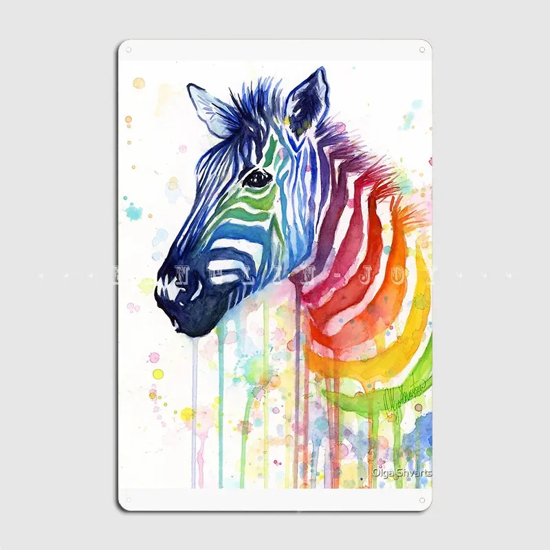 

Rainbow Zebra Watercolor Animal Painting Metal Plaque Poster Cinema Garage Cinema Create Painting Décor Tin Sign Poster