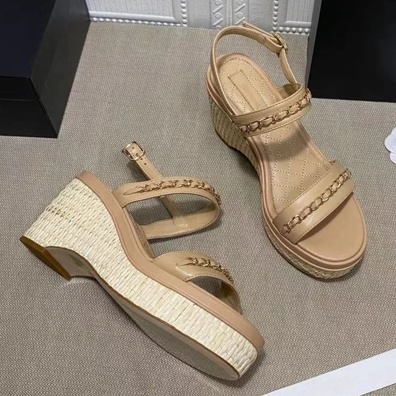 

Prowow Thick Bottom Sandals Women Genuine Leather Wedges Chain Decor Platform Shoes Sandals Women Female Shoes