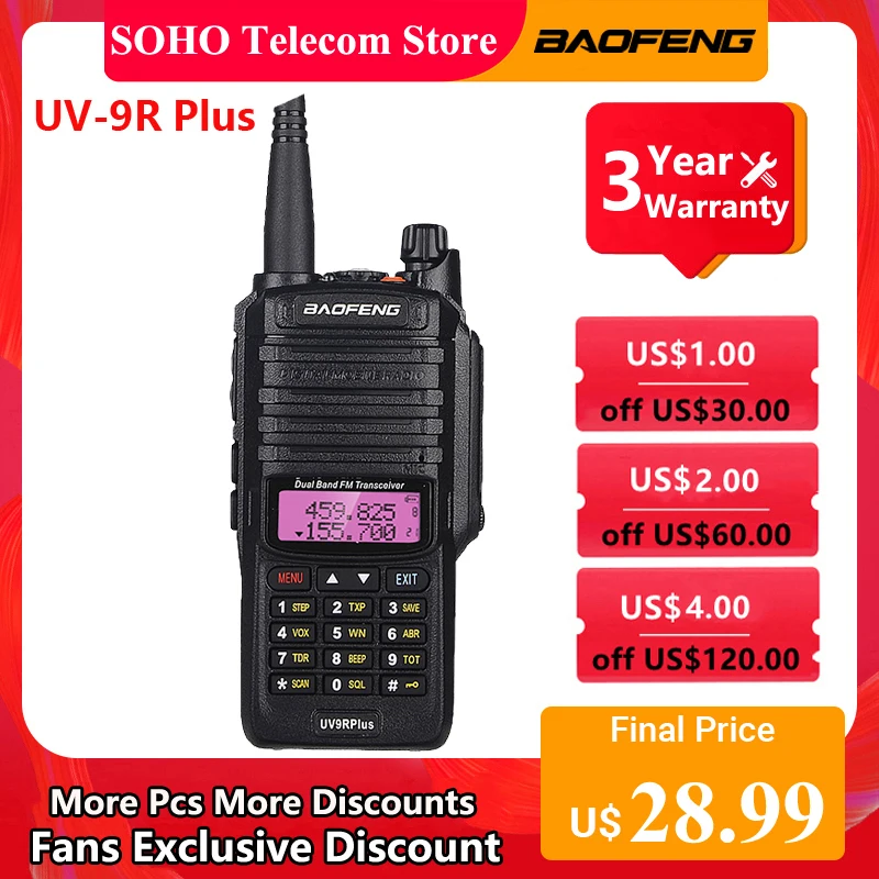Портативная рация Baofeng UV-9R Plus 10 Вт UV 9R IP67 водонепроницаемая 128 каналов