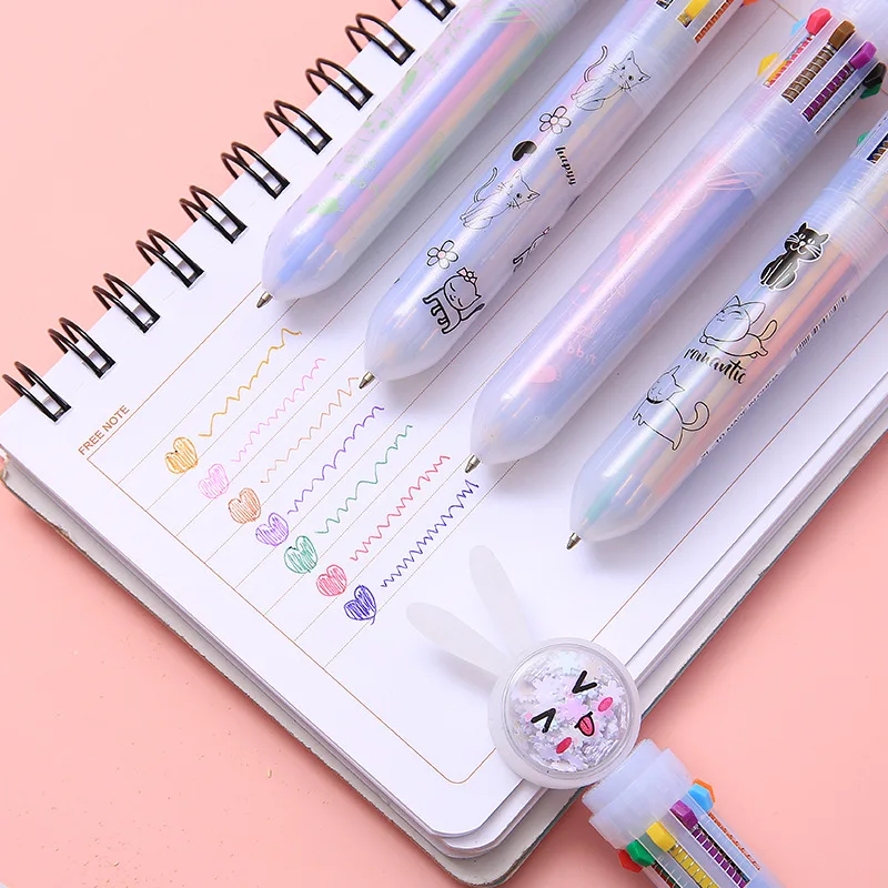 10 цветов шариковая ручка с милым животным разноцветные ручки для бурения кошек