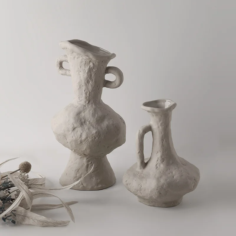 

Simple Wabi-sabi style plain ceramic vase home homestay retro pottery decoration club desktop soft dried flower flower ware