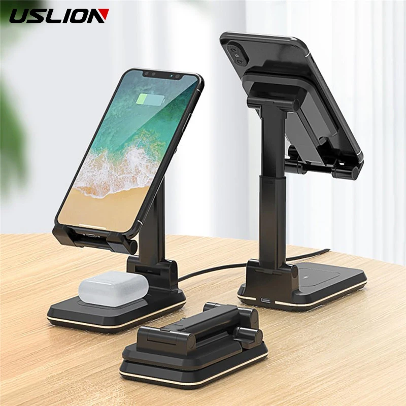 

USLION Wireless Charger Holder Stand Foldable Portable Lazy 10W Fast Charging Station For iPhone Samsung S9 Xiaomi Mobile Phone