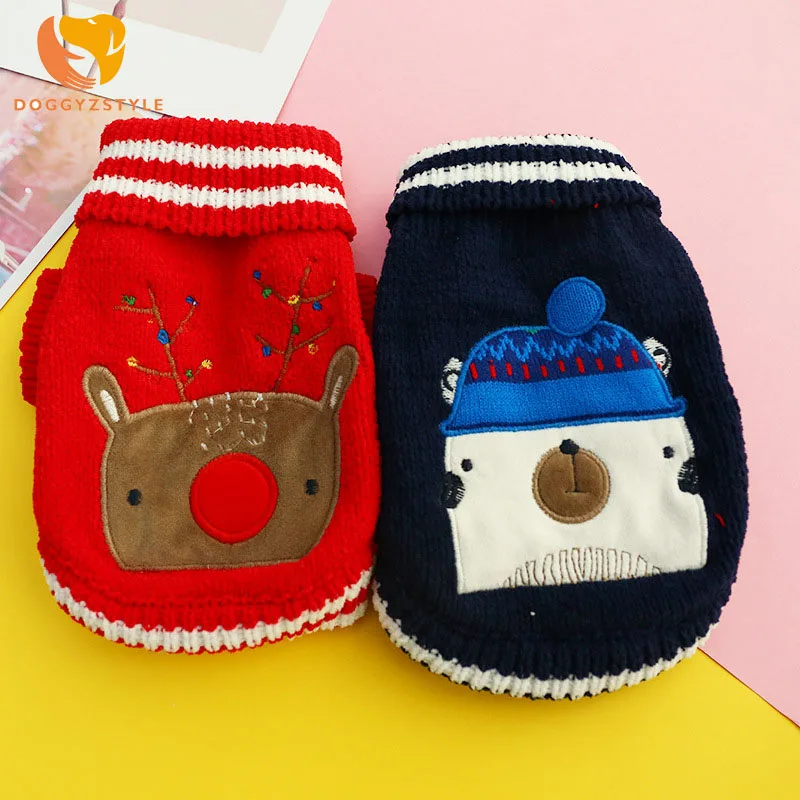 Зимняя теплая куртка для собак Рождественский свитер с принтом лося медведя кота