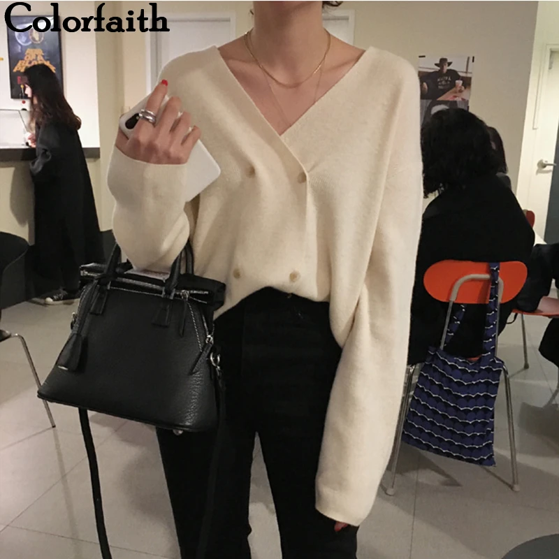 Colorfaith женские свитера Осень зима 2019 кардиганы двубортный вязаный на пуговицах