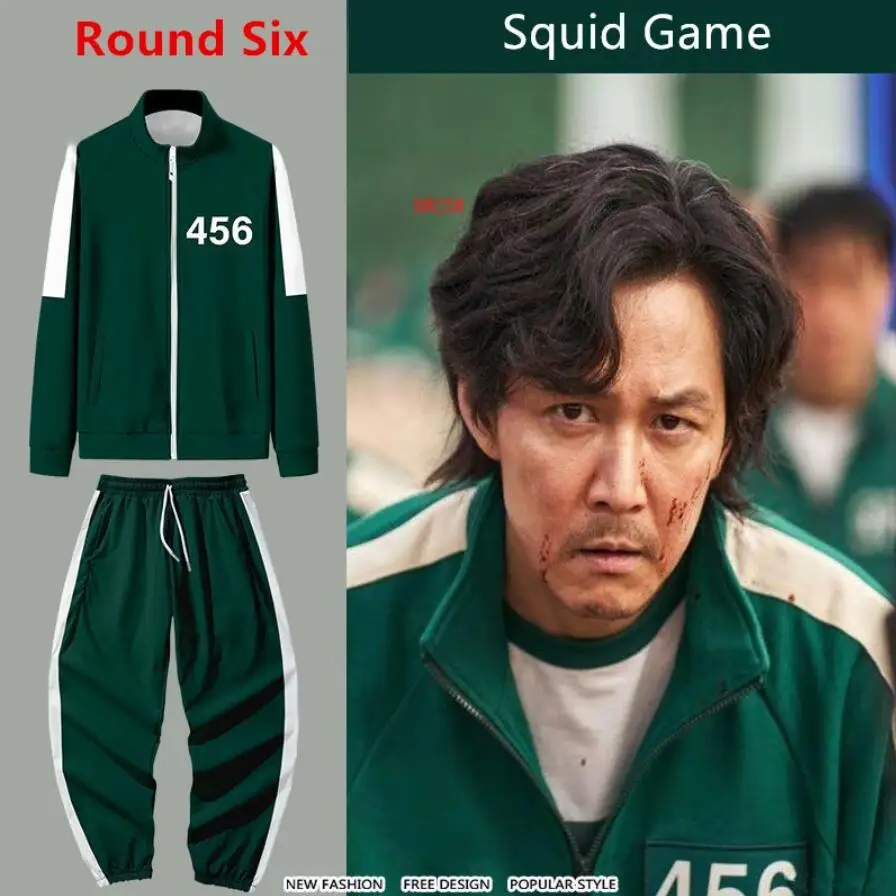 

Костюм для косплея по мотивам фильма игра кальмар пиджак брюки мужская одежда Li Zhengjae 456 спортивная одежда Детские костюмы для мальчиков и де...
