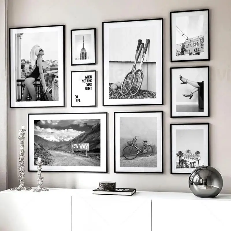 

Nordic Retro Scenery Poster Beauty Road Tennis Bike Quotes Black White Wall Art HD Print Canvas Painting Home Decor Girl Bedroom