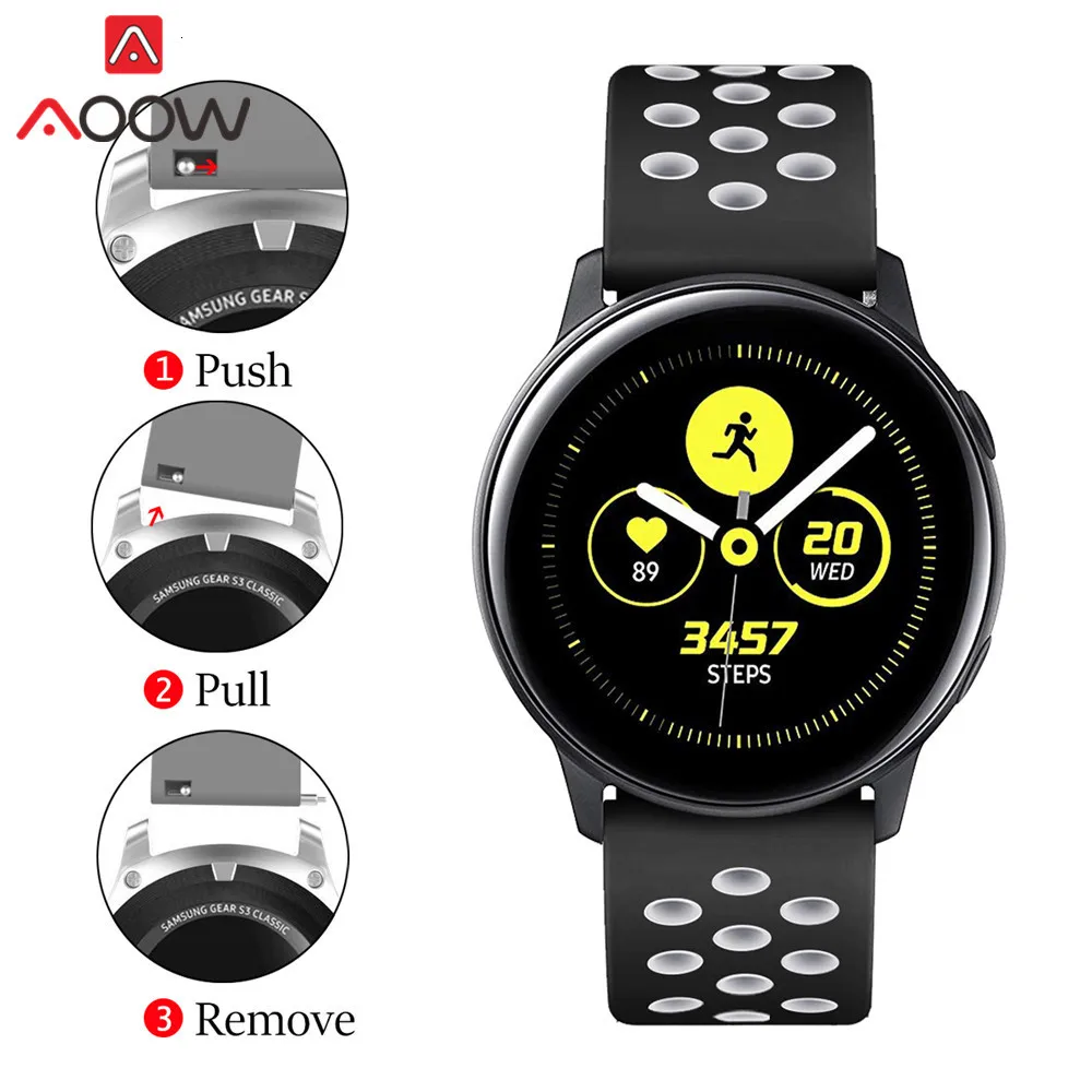 20 мм силиконовый ремешок для часов samsung Galaxy Watch Active 42 мм gear S2 Amazfit bip дышащие отверстия резиновый браслет ремешок